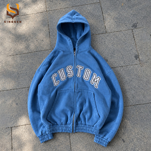 Sweat à capuche zippé pour homme, coupe oversize, style vintage, avec logo personnalisé, effet délavé, broderie chenille et motif universitaire - Product Image 1