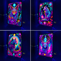 Tapisserie murale polyvalente à lumière UV fluorescente avec motifs animaux psychédéliques pour chambre à coucher ou dortoir