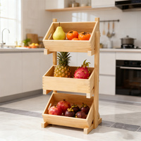 En promotion : Étagère de rangement 3 niveaux en bois de pin pour cuisine, garde-manger, fruits et légumes, avec paniers en bois, pour cuisine et chambre