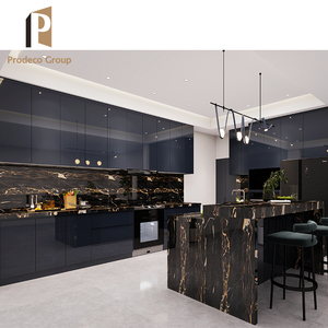 Luxuriöse Hochwertige Maßgefertigte Modulare Moderne Schwarze Küchenschränke mit Holzlaminat Umweltfreundliche Marmor-Arbeitsplatte Spüle - Product Image 2