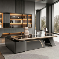 Ensemble de bureau de direction moderne et luxueux, mobilier de bureau pour PDG et directeurs, bureau en forme de L avec armoire latérale