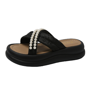 <span class=keywords><strong>Tongs</strong></span> de printemps légères pour femme, style chinois, à motif floral, avec perles décoratives, plateforme rehaussante, bout ouvert, pour l'extérieur - Product Image 1