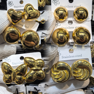 <span class=keywords><strong>Pendientes</strong></span> de Acero Inoxidable de Yiwu, Joyería Simple Dorada, Resistentes al Deslustre, Antialérgicos, Impermeables - Product Image 6