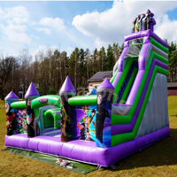Location Commerciale Extérieure : Château Gonflable Combiné en PVC avec Toboggan, Maison de Rebond Gonflable à Thème Dessin Animé pour Enfants