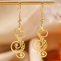 Boucles d'oreilles pendantes personnalisées en acier inoxydable, motif note de musique, créatives et tendance, idéales pour les festivals de musique
