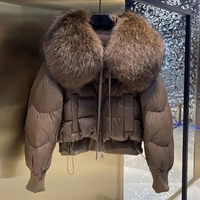 Nouveauté Manteau en fourrure épaisse pour femme à capuche Col en fourrure de raton laveur véritable Doudoune en duvet d'oie Parka d'hiver