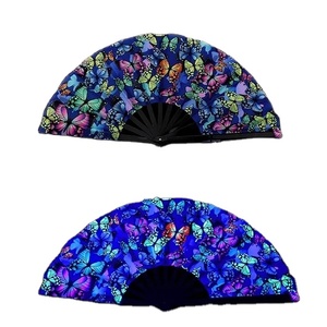 Uv Large Rave Folding Hand <b>Fans</b> Bamboo Ribs for Rainbow <b>Handheld</b> <b>Fan</b> With Fabric Case - Product Image 3