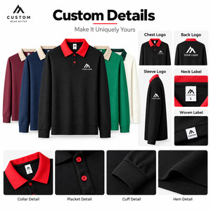 Wholesale Custom Logo 320 GSM Cotton Contrast Collar <b>Polo</b> Sweatshirt Heavyweight Long Sleeve Pullover OEM - Product Image 5