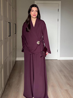 Setelan Pakaian Wanita Baru Sederhana V-Neck Lengan Panjang Kancing Logam Kasual Longgar Anti Kusut Jaket dengan Celana