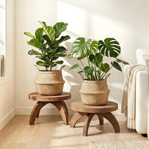 New wooden round flower <b>stand</b> for home use, balcony flower <b>pot</b> storage rack, living room floor-standing potted plant and flower - Product Image 1