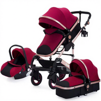 Poussette en alliage d'aluminium à siège réversible, inclinable à plat, avec amortissement des chocs sur quatre roues, pliable et multifonctionnelle, pour bébés de 0 à 6 mois