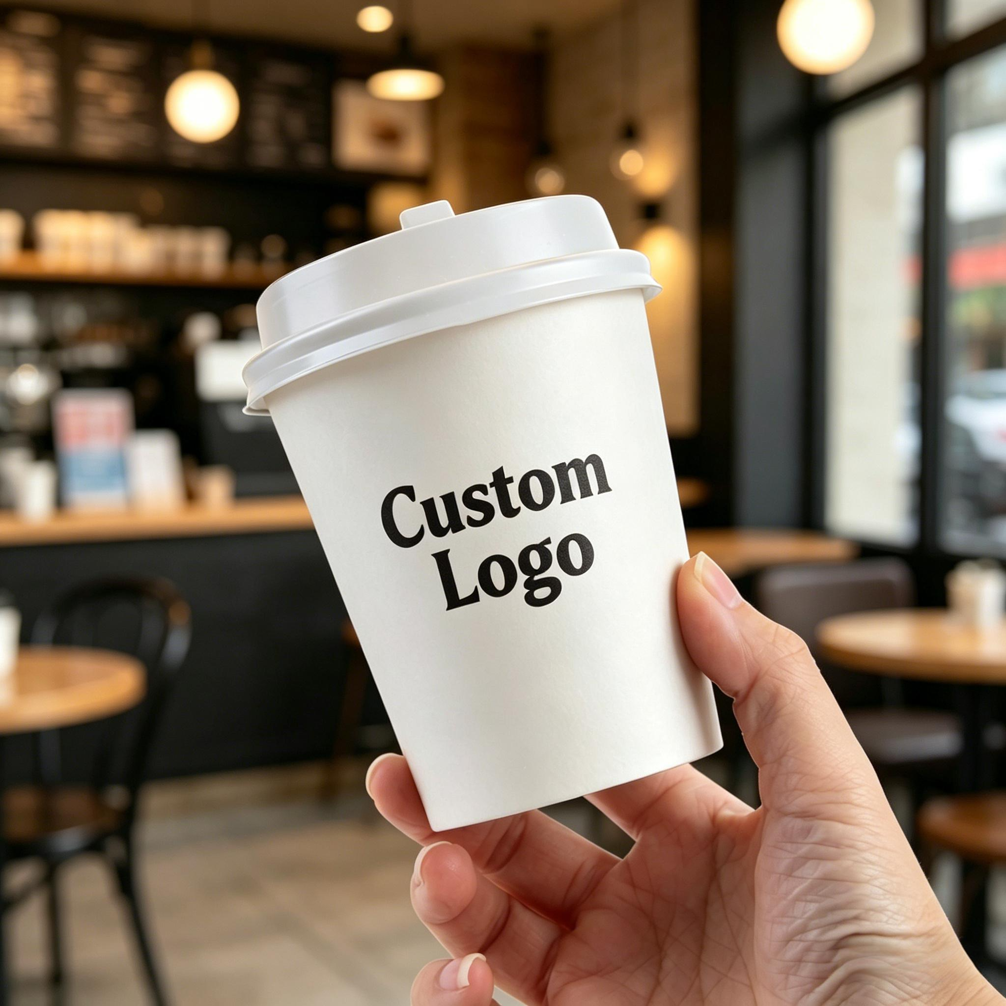 Custom Print Cardboard White Paper Coffee Cups Single Wall Bubble Tea Hot Drink Disposable Coffee Paper Cup With Lid