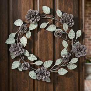 Corona Floral Metálica Vintage, Redonda, Decorativa, Hecha a Mano, Estilo Artesanal, Paquete Individual - Product Image 2