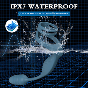 Groothandel Hulamy merk afstandsbediening vibrerende mannelijke cockring anale plug siliconen+ABS materiaal IPX7 waterdicht vertraging - Product Image 4