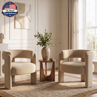 [Stock US] Fauteuil d'appoint moderne en velours, chaise de loisirs de luxe rembourrée avec dossier haut et pieds en bois pour salon, chambre et salle à manger