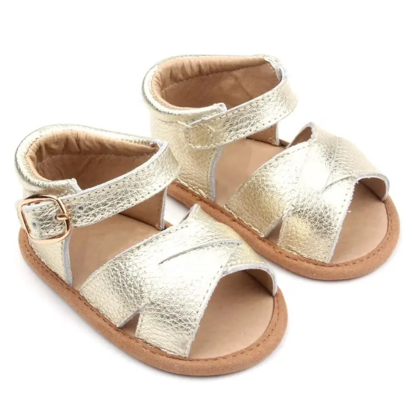 2020 rahat sevimli bebek elbise ayakkabı metalik altın yumuşak taban bebek kız ayakkabı sandalet