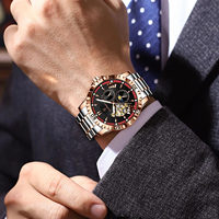 Reloj POEDAGAR 1415 para Hombre, Diseño Hueco con Tourbillon, Mecánico Automático, Resistente al Agua, Luminoso, de Acero Inoxidable