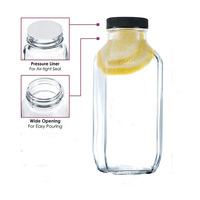 Bouteille en Verre Vide Carrée 500 ml 16 oz pour Boissons Kombucha Smoothie Jus Pressé à Froid avec Couvercle