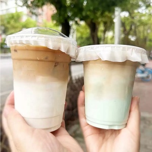 Vaso de plástico PET desechable impreso personalizado <span class=keywords><strong>con</strong></span> tapas planas para café helado, bebida, batido, jugo, soda, vasos de cóctel - Product Image 4
