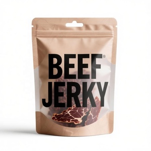 Sachet personnalisé imprimé à fond plat, refermable sur 3 côtés, en papier kraft recyclable et feuille <span class=keywords><strong>d</strong></span>'aluminium, pour l'emballage alimentaire <span class=keywords><strong>de</strong></span> bœuf séché - Product Image 1