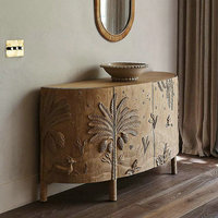Meuble américain vintage Salle à manger Buffet de cuisine Buffet en bois de frêne sculpté à la main avec étagères réglables pour le couloir