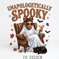 Autocollants en gros pour impression sur T-shirt en coton, film DTF PVC à transfert thermique, encre blanche, motif fantôme d'Halloween, spécialisation dans la dentelle