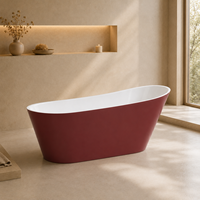 Baignoire autoportante ovale rouge bordeaux avec intérieur blanc, baignoire profonde pour trempage, couleurs personnalisées en gros, 150cm 160cm 170cm