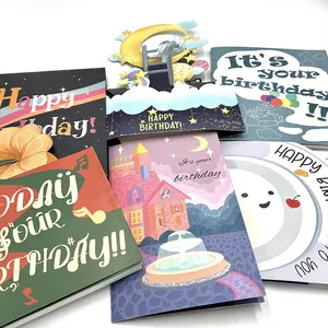 Fantaisie bleu 3D musique chantant papier joyeux <span class=keywords><strong>anniversaire</strong></span> impression personnalisée <span class=keywords><strong>carte</strong></span> de voeux avec musique et lumière nouveau-né bébé <span class=keywords><strong>carte</strong></span> de voeux - Product Image 1