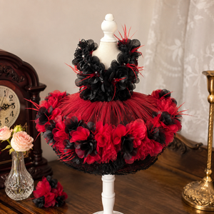 Robe de luxe pour chien, rouge et noir, avec appliques florales 3D, en tulle superposé, pour petite taille, tenue de fête, jupe pour chiot, costume d'anniversaire - Product Image 6