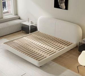 Large White Eco-Friendly Velvet Upholstery Wabi-sabi Style Full Size <b>Oak</b> <b>Frame</b> Bunk Bed Light French Cream-colored WL Model 8456 - Product Image 5