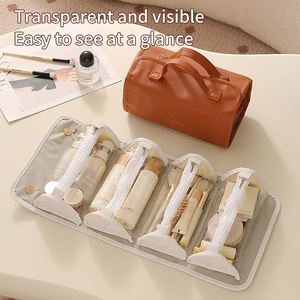 Nouvelle trousse de toilette de voyage 4 en 1, trousse à cosmétiques en cuir PU, portable, multifonctionnelle, avec poignée - Product Image 5