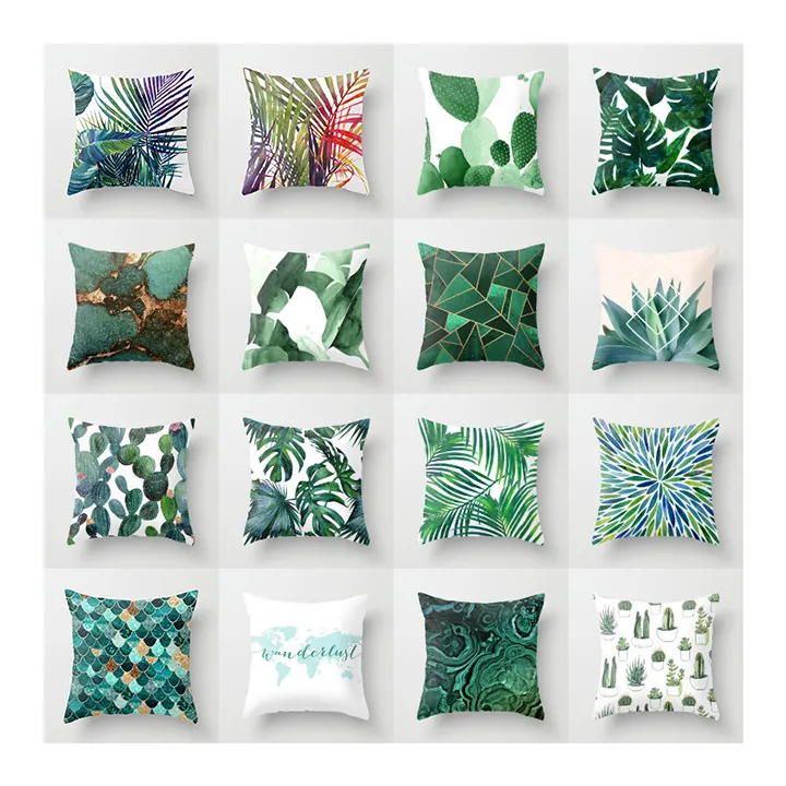 2022 Modern Green Plant Leaf Printing Cushion Covers Trendy Sofa Throw Pillow Case for Home Decor