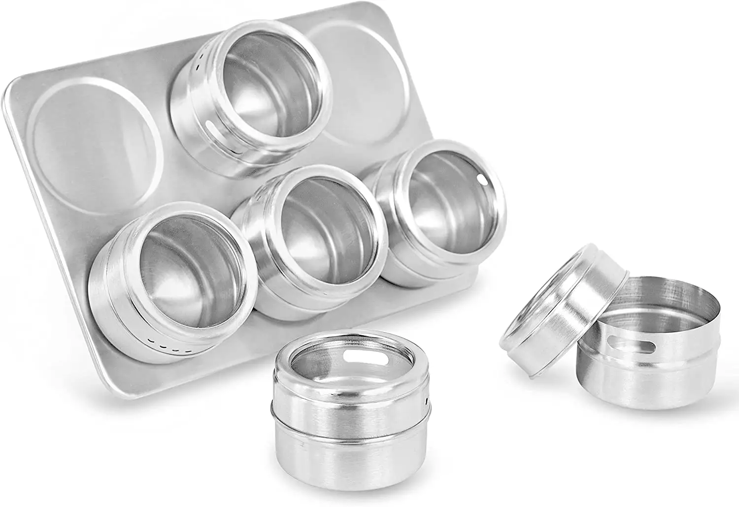 Estante magnético de acero inoxidable para especias, juego de 6 piezas con soporte de Metal ajustable/juego de cruet/botella de especias