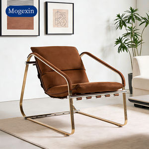 Fauteuil chaise longue moderne de luxe à dossier haut pour hôtel, villa, salon, revêtement en velours, pieds en métal, personnalisable, appartement, salle à manger - Product Image 1