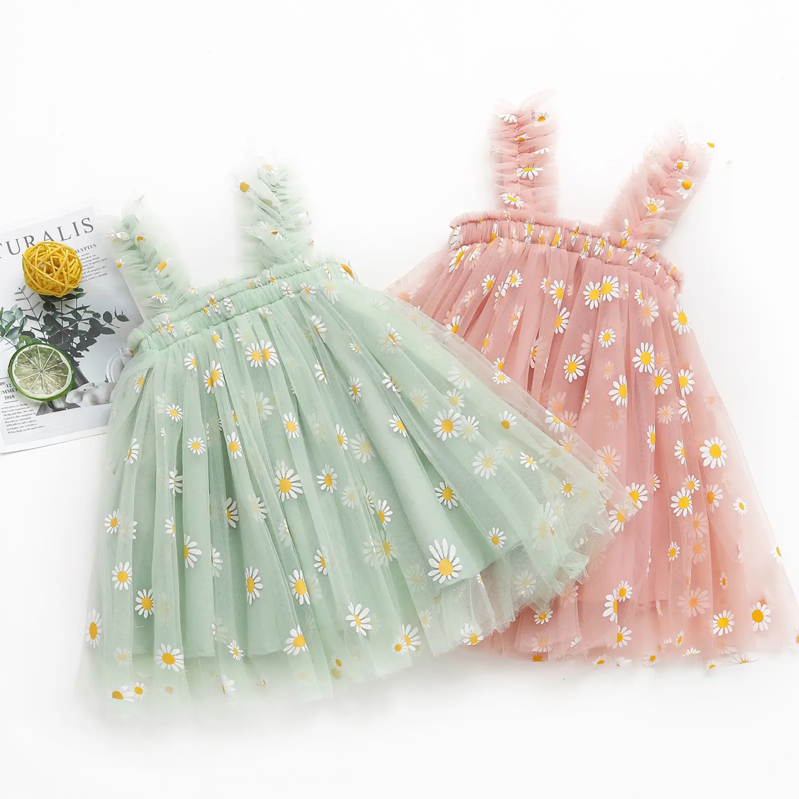 Babies' Boutique Mini mùa hè ăn mặc cô bé daisy hoa in vải tuyn lưới sundress thanh lịch trẻ em giản dị mặc