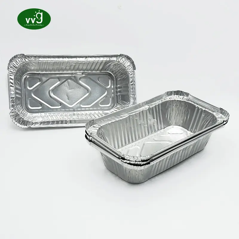 VVG moldes para hornear de papel de aluminio desechables personalizados 650ml caja de contenedor de alimentos de papel de aluminio rectangular para hornear preparación de comida para llevar