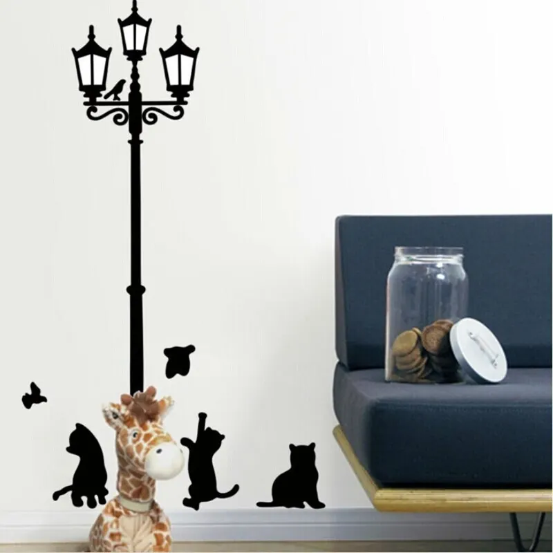 Kreative DIY beliebte alte Lampe Katzen und Vögel Wanda uf kleber Cartoon Wandbild Home Decor Room Kids Decals Wallpaper