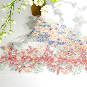New Design Colourful Custom Heavy <strong>Sequins</strong> Embroidered Border <strong>Lace</strong> Trimming 100% Polyester - Product Image 6