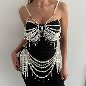 Top a catena con perline sexy per adulti, gioielli per il corpo, top con frange di perle per fidanzamento, matrimonio o regalo per feste in discoteca o in spiaggia - Product Image 1