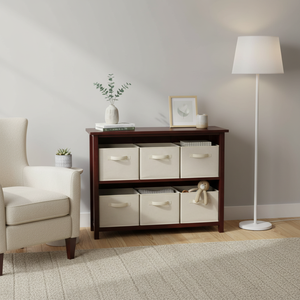 Verona mensola a parete a 2 sezioni con 6 cestini in tessuto Beige Design pieghevole per un uso efficiente - Product Image 3