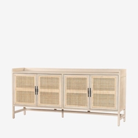 Meuble TV moderne de luxe léger en bois massif avec rangement et rotin naturel pour salon et usage commercial
