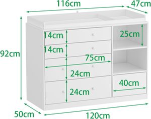 <span class=keywords><strong>Cassettiera</strong></span> Bianca a 5 Cassetti con <span class=keywords><strong>Fasciatoio</strong></span> e Mobile Contenitore, Design Lineare, per Soggiorno - Product Image 3