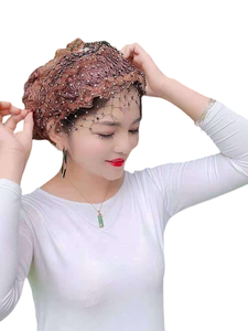 หมวกอิสลามลายดอกไม้ประดับลูกปัดผ้าชีฟองสำหรับผู้หญิงใส่ได้ทุกฤดู - Product Image 1