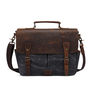 Popular Waterproof Genuine Leather Waxed Canvas Briefcase <strong>Camera</strong> <strong>Messenger</strong> <strong>Bag</strong> Shoulder <strong>Bag</strong> <strong>Camera</strong> Lens <strong>Bag</strong> - Product Image 4