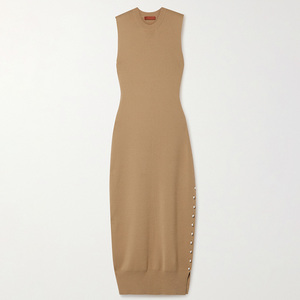 Sleeveless Knit Sweater Women Elegant Midi <strong>Dress</strong> Fall Button Pearl Wool Casual Rib Knitted Woolen <strong>Dress</strong> - Product Image 6
