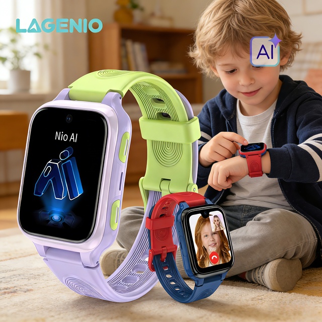 LAGENIO AI Voice Assistant Kids Smart Watch 4G Video Calling GPS Location IP68 AMOLED Display 5MP Camera Kids Phone Watch