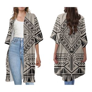 Cardigan d'été à manches courtes pour femmes, vêtements inspirés de styliste, <span class=keywords><strong>Trench</strong></span>-Coat personnalisé imprimé Tiare <span class=keywords><strong>rouge</strong></span> hawaïen Tribal polynémien - Product Image 2