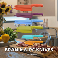 BRANIK 6 Parça Mutfak Bıçağı Seti Yapışmaz Paslanmaz Çelik Şef Bıçakları Ultra Keskin Düz Kenarlı Bıçaklar Ergonomik Saplar