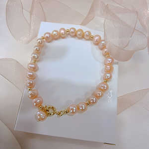 Lanyun Original Women's Natural Freshwater Pearl <b>Bracelet</b> Pink 5-6mm 17cm Long Copper-Plated <b>14k</b> <b>Gold</b> 30g New Arrival - Product Image 1