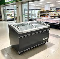 Congélateur coffre commercial 350L avec porte coulissante vitrée pour supermarché, idéal pour la conservation des aliments surgelés